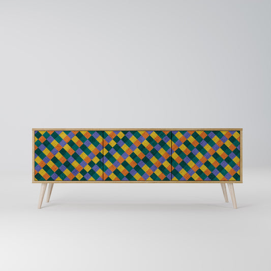 MÅLADE KVADRAT MIX TV-bänk med 3 dörrar i ekeffekt