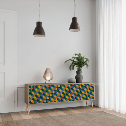 MÅLADE KVADRAT MIX TV-bänk med 3 dörrar i ekeffekt