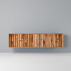 TV-bänk i naturträ med 3 dörrar i ekeffekt