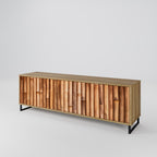 TV-bänk i naturträ med 3 dörrar i ekeffekt