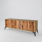 TV-bänk i naturträ med 3 dörrar i ekeffekt