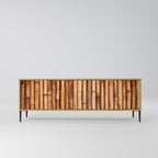 TV-bänk i naturträ med 3 dörrar i ekeffekt