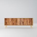 TV-bänk i naturträ med 3 dörrar i ekeffekt