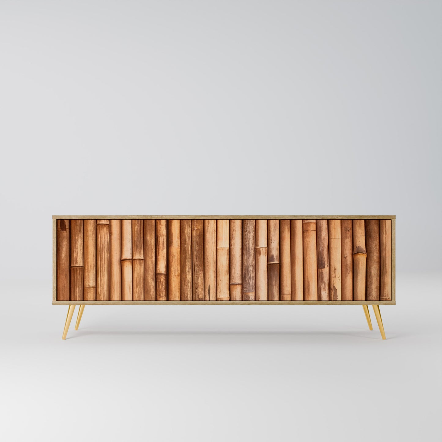 NATURAL WOOD 3-Door TV Stand in Oak Effect