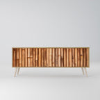 TV-bänk i naturträ med 3 dörrar i ekeffekt