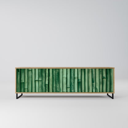 NATURAL GREEN 3-Door TV Stand in Oak Effect