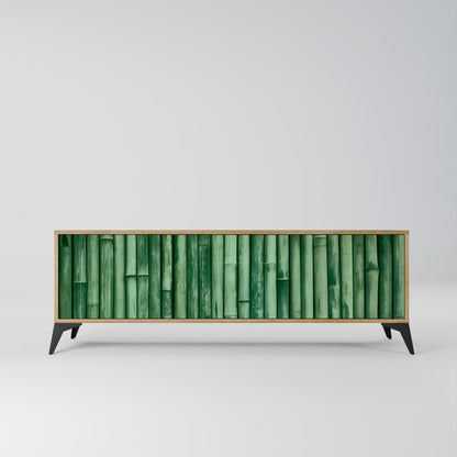 NATURAL GREEN 3-Door TV Stand in Oak Effect