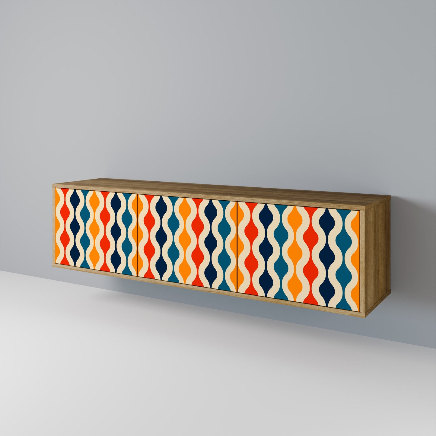 COLORFUL NOSTALGIA 3-Door TV Stand in Oak Effect