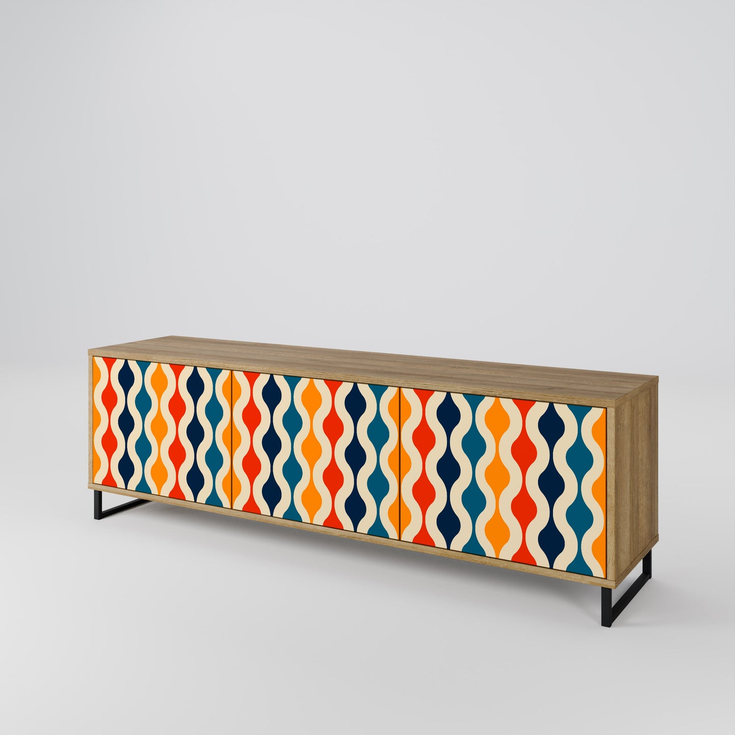 COLORFUL NOSTALGIA 3-Door TV Stand in Oak Effect