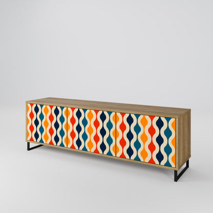 COLORFUL NOSTALGIA 3-Door TV Stand in Oak Effect
