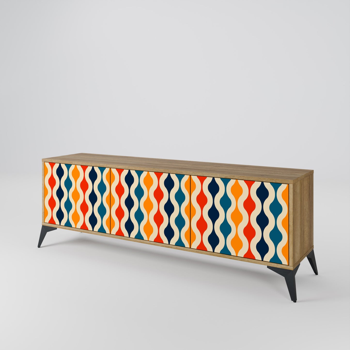 COLORFUL NOSTALGIA 3-Door TV Stand in Oak Effect