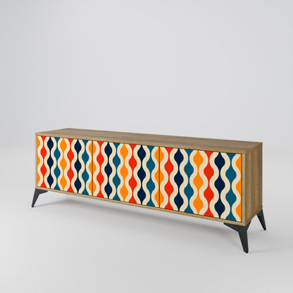 COLORFUL NOSTALGIA 3-Door TV Stand in Oak Effect