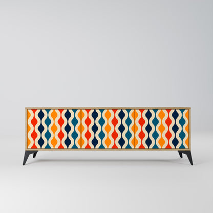 COLORFUL NOSTALGIA 3-Door TV Stand in Oak Effect