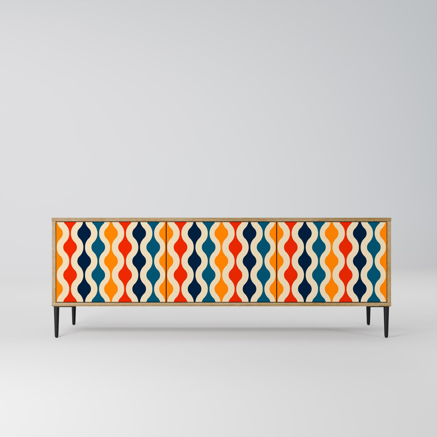 COLORFUL NOSTALGIA 3-Door TV Stand in Oak Effect