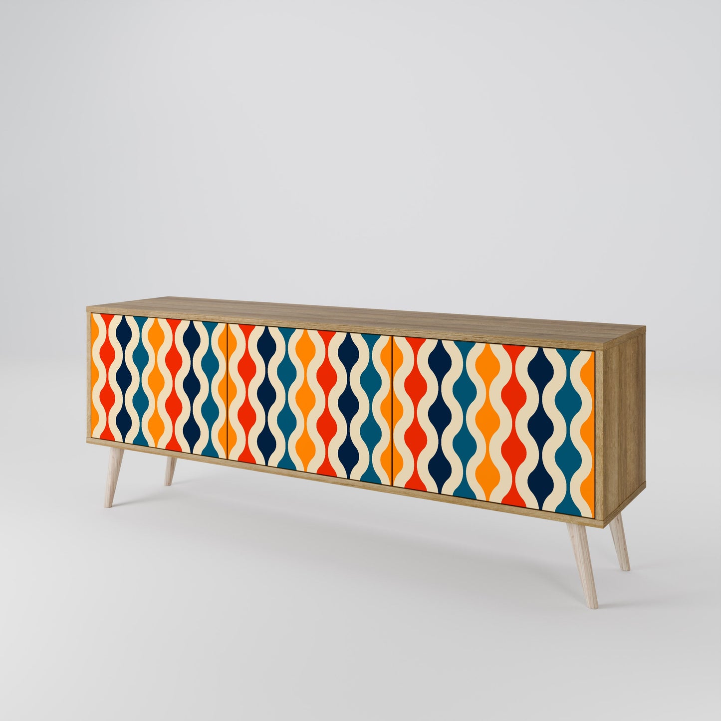 COLORFUL NOSTALGIA 3-Door TV Stand in Oak Effect