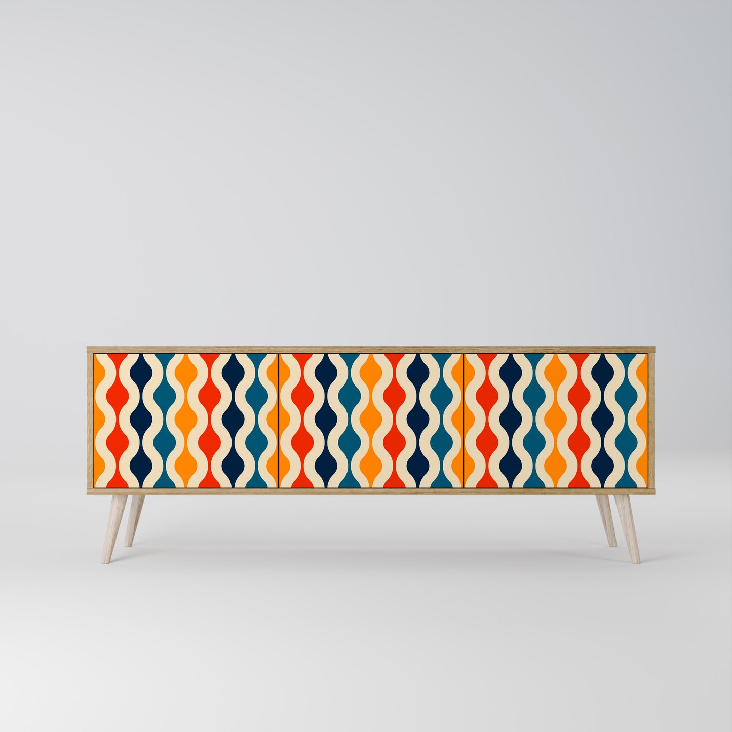 COLORFUL NOSTALGIA 3-Door TV Stand in Oak Effect