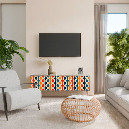 COLORFUL NOSTALGIA 3-Door TV Stand in Oak Effect