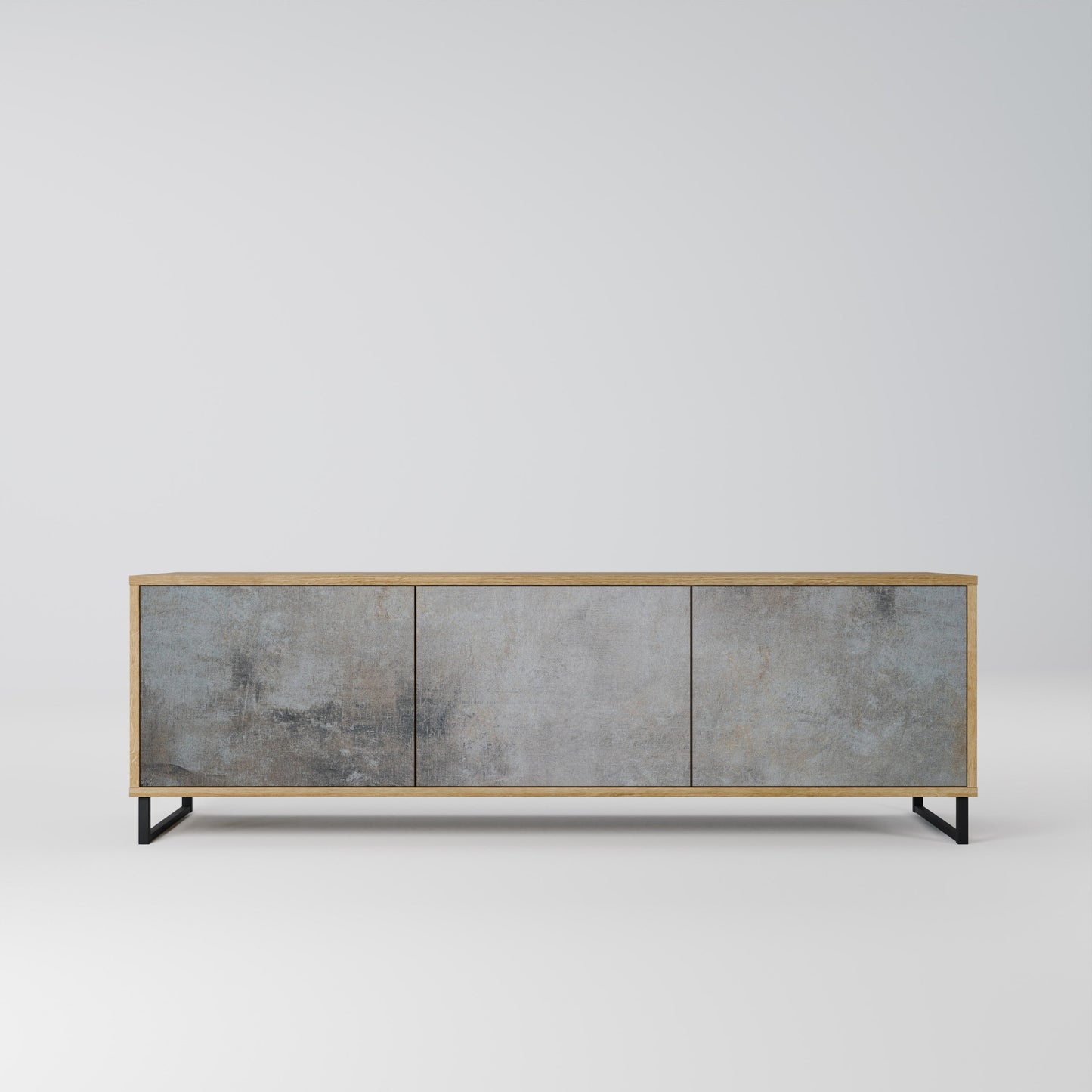 CONCRETE WALL 3-Door TV Stand in Oak Effect