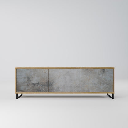 CONCRETE WALL 3-Door TV Stand in Oak Effect