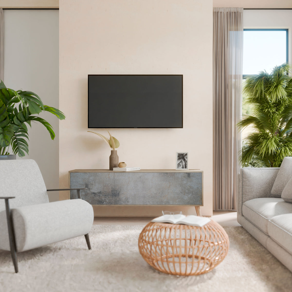 CONCRETE WALL 3-Door TV Cabinet