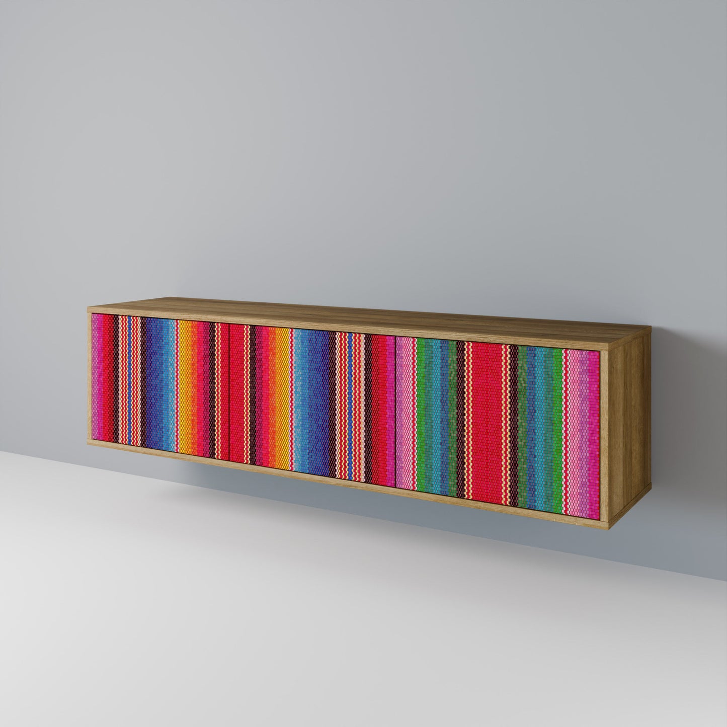 ETHNIC MEXICAN 3-Door TV Stand in Oak Effect