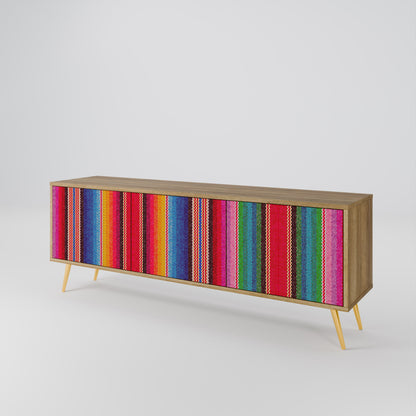 ETHNIC MEXICAN 3-Door TV Stand in Oak Effect