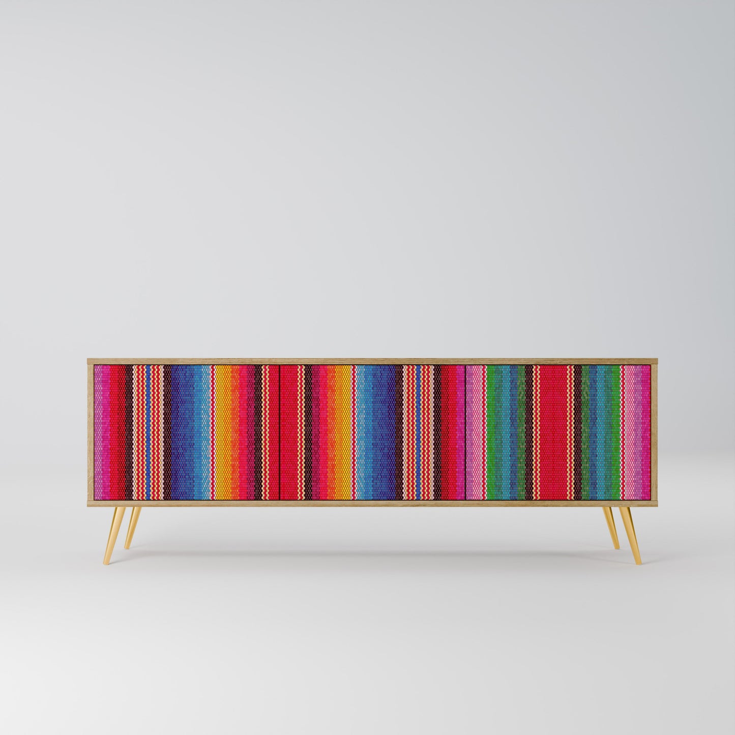 ETHNIC MEXICAN 3-Door TV Stand in Oak Effect