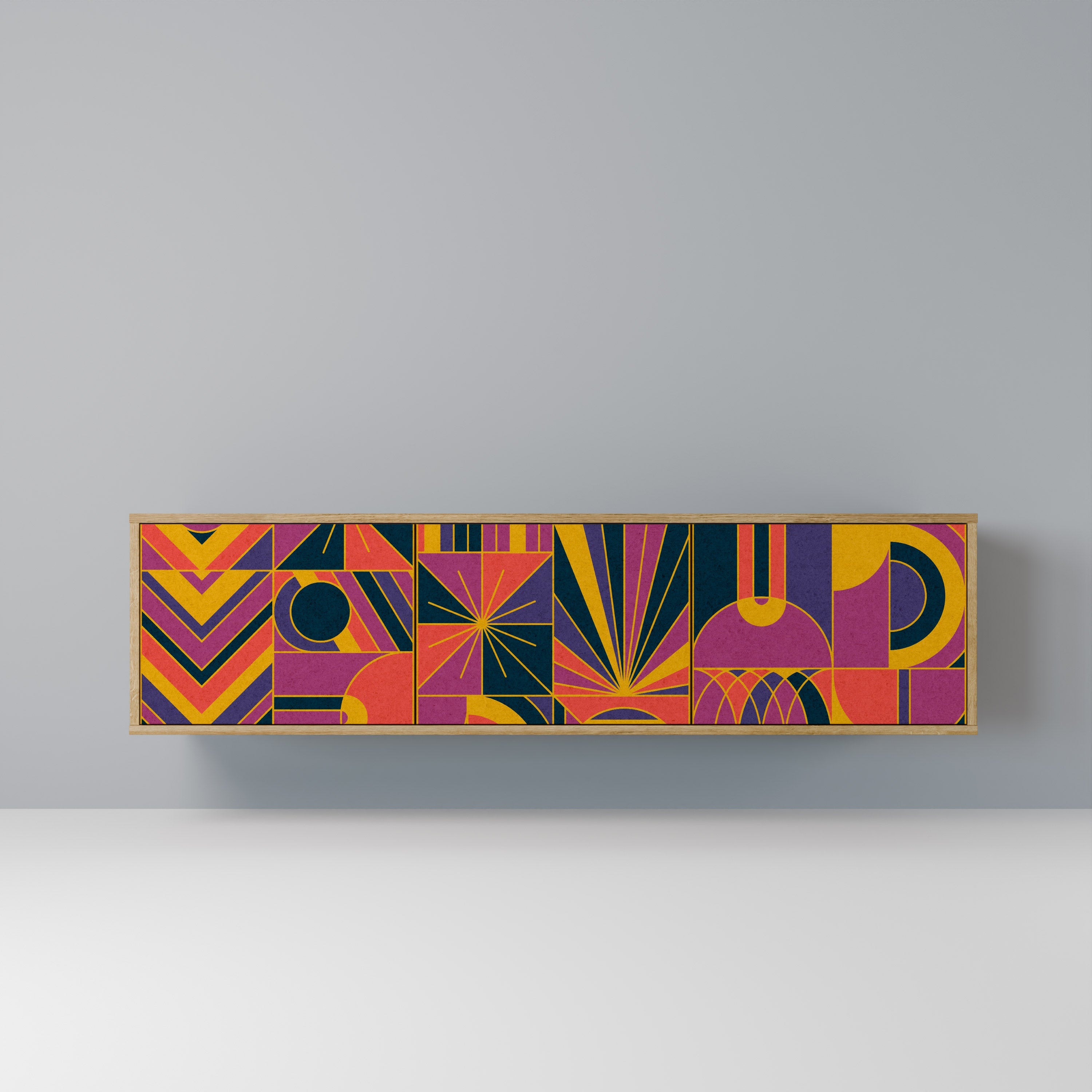 ELECTRIC PATTERNS TV-bänk med 3 dörrar i ekeffekt