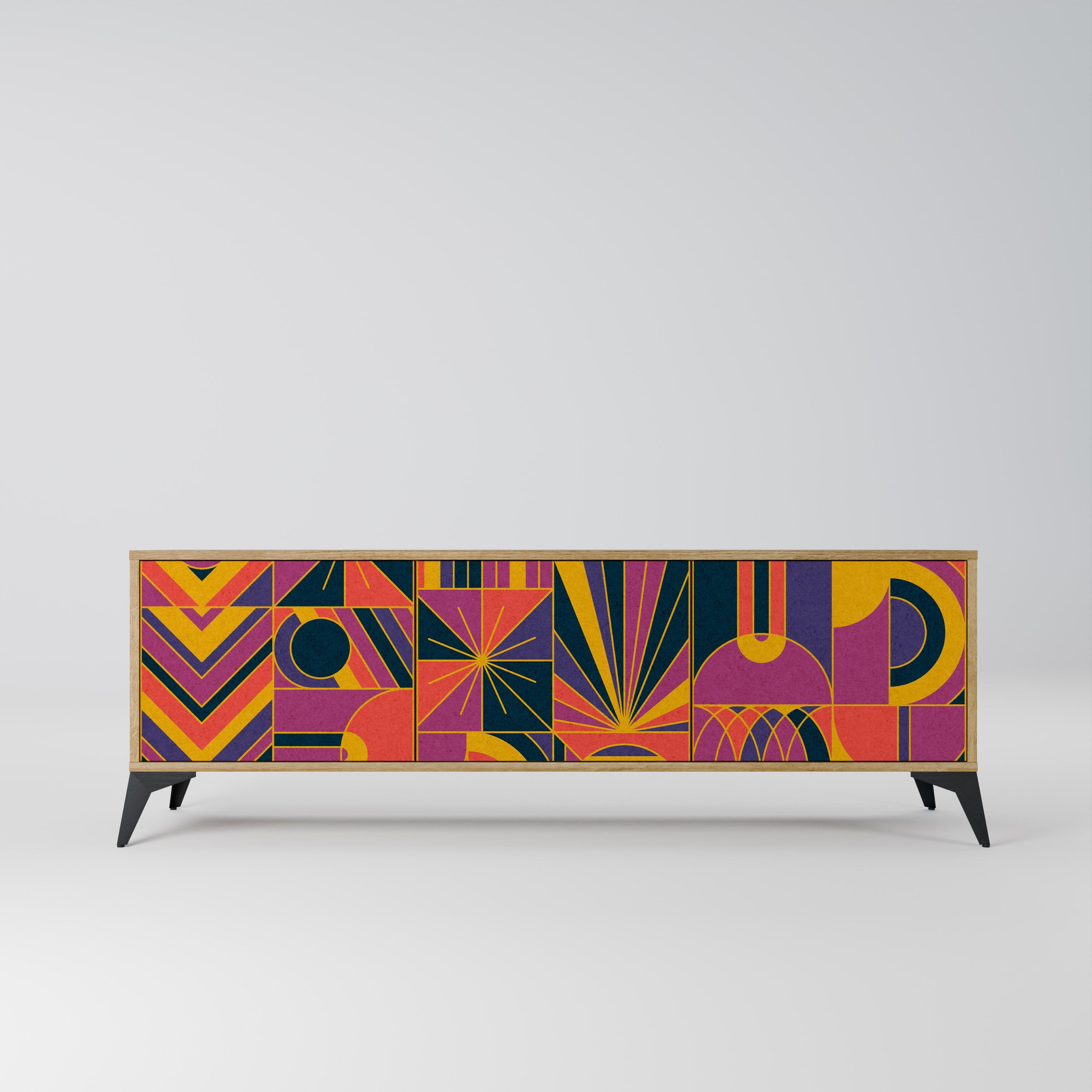 ELECTRIC PATTERNS TV-bänk med 3 dörrar i ekeffekt
