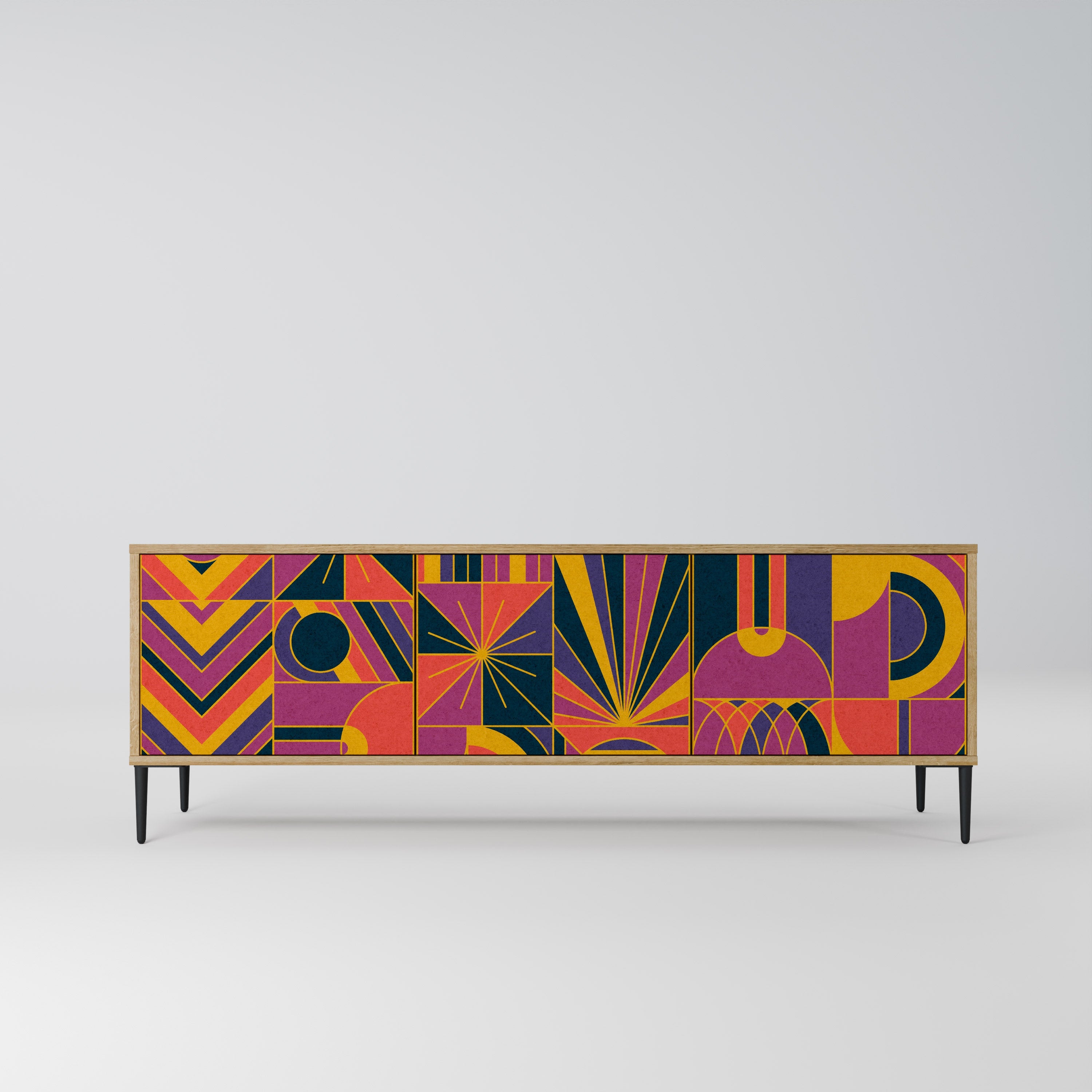 ELECTRIC PATTERNS TV-bänk med 3 dörrar i ekeffekt