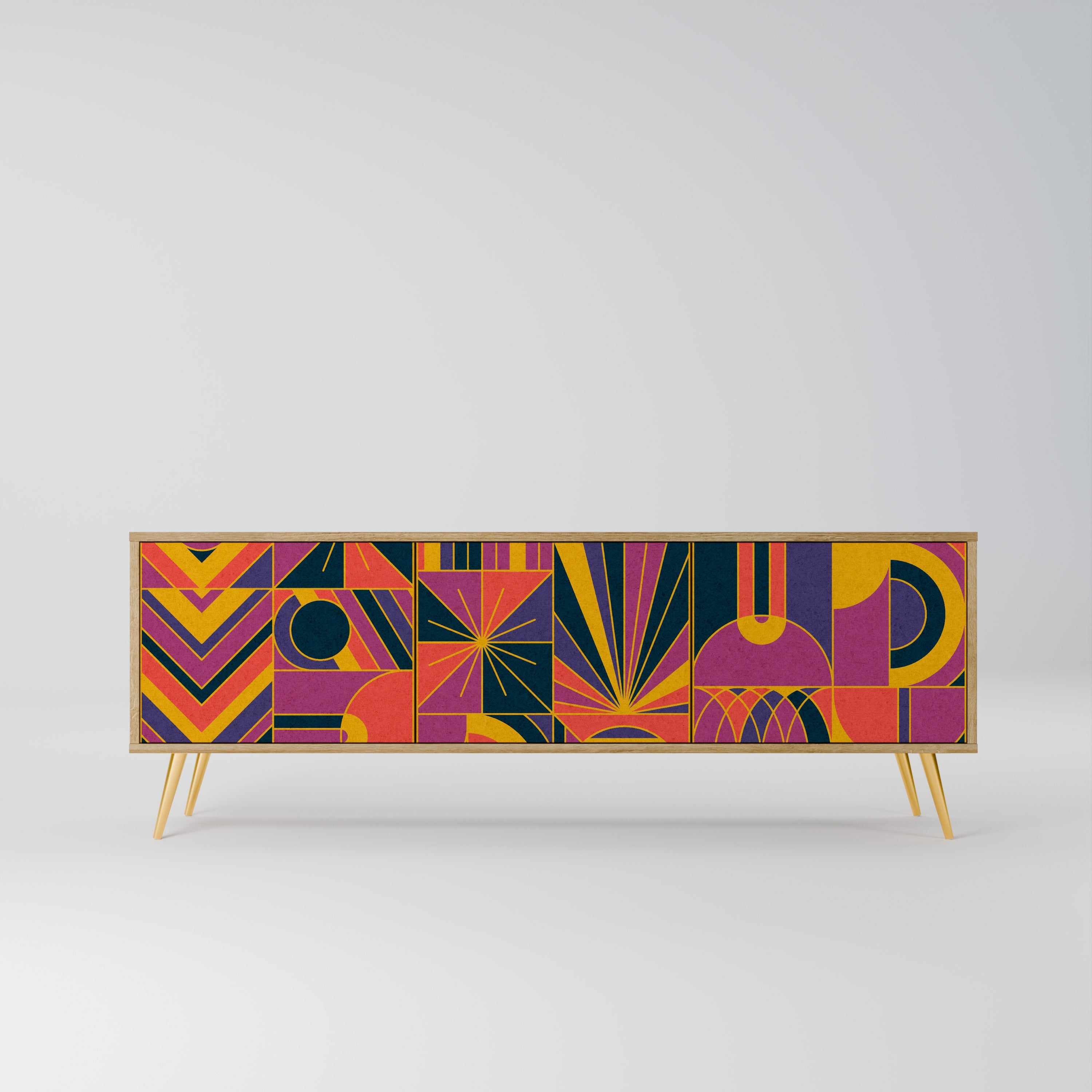 ELECTRIC PATTERNS TV-bänk med 3 dörrar i ekeffekt