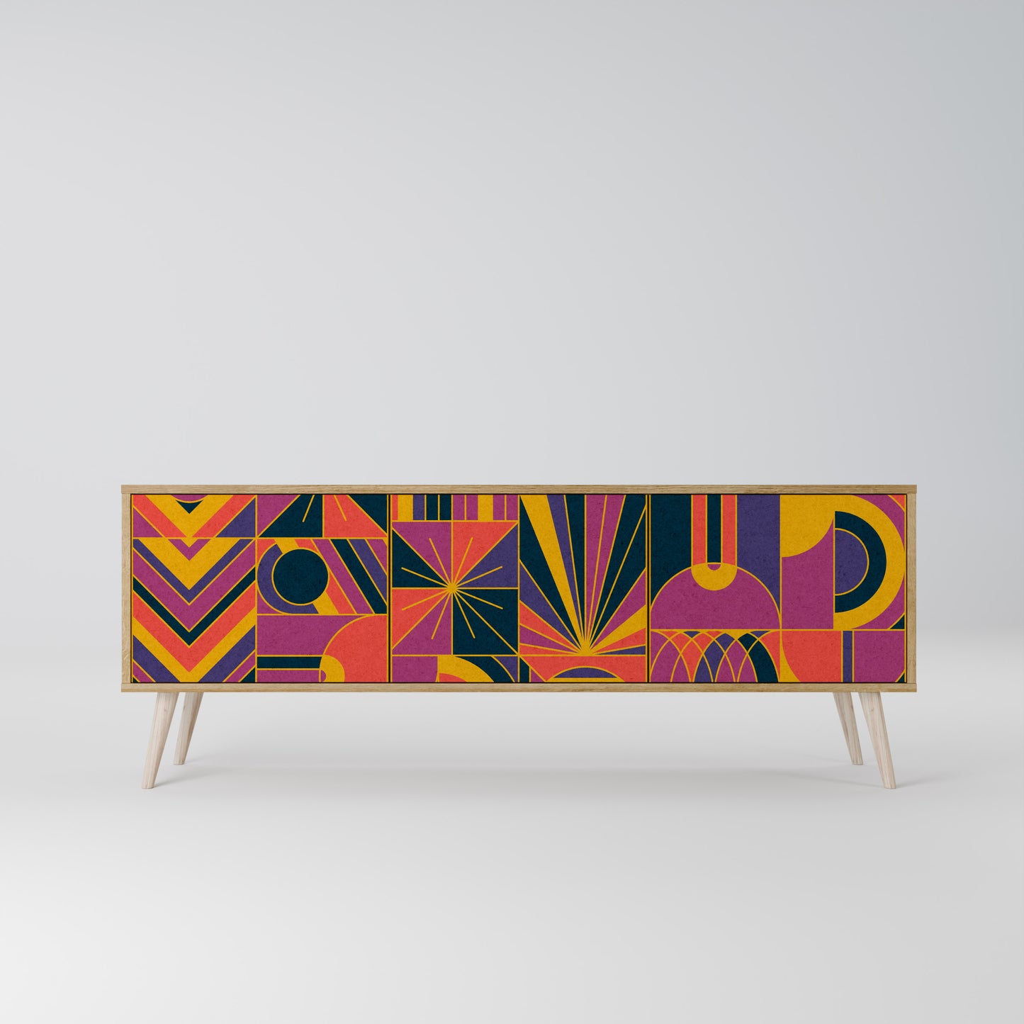 ELECTRIC PATTERNS TV-bänk med 3 dörrar i ekeffekt