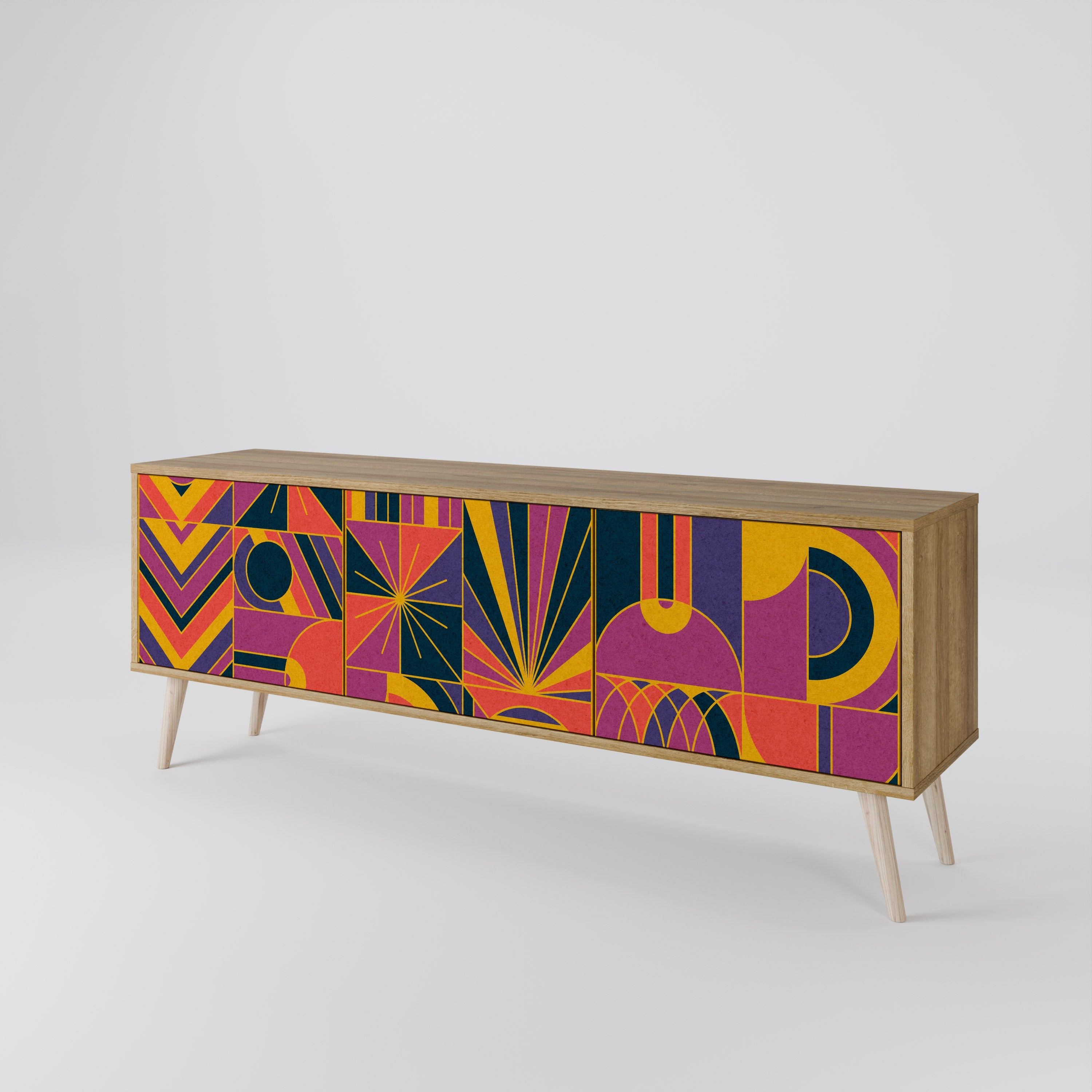 ELECTRIC PATTERNS TV-bänk med 3 dörrar i ekeffekt