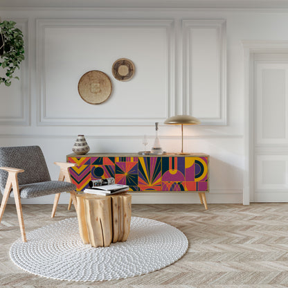 ELECTRIC PATTERNS TV-bänk med 3 dörrar i ekeffekt