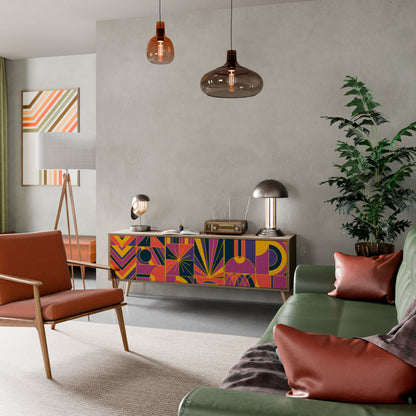ELECTRIC PATTERNS TV-bänk med 3 dörrar i ekeffekt