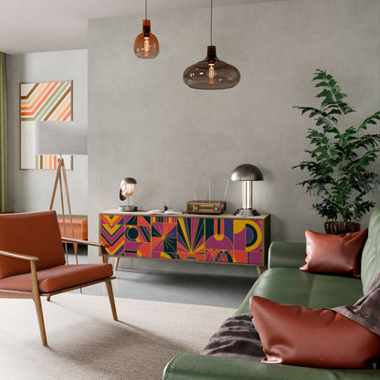 ELECTRIC PATTERNS TV-bänk med 3 dörrar i ekeffekt