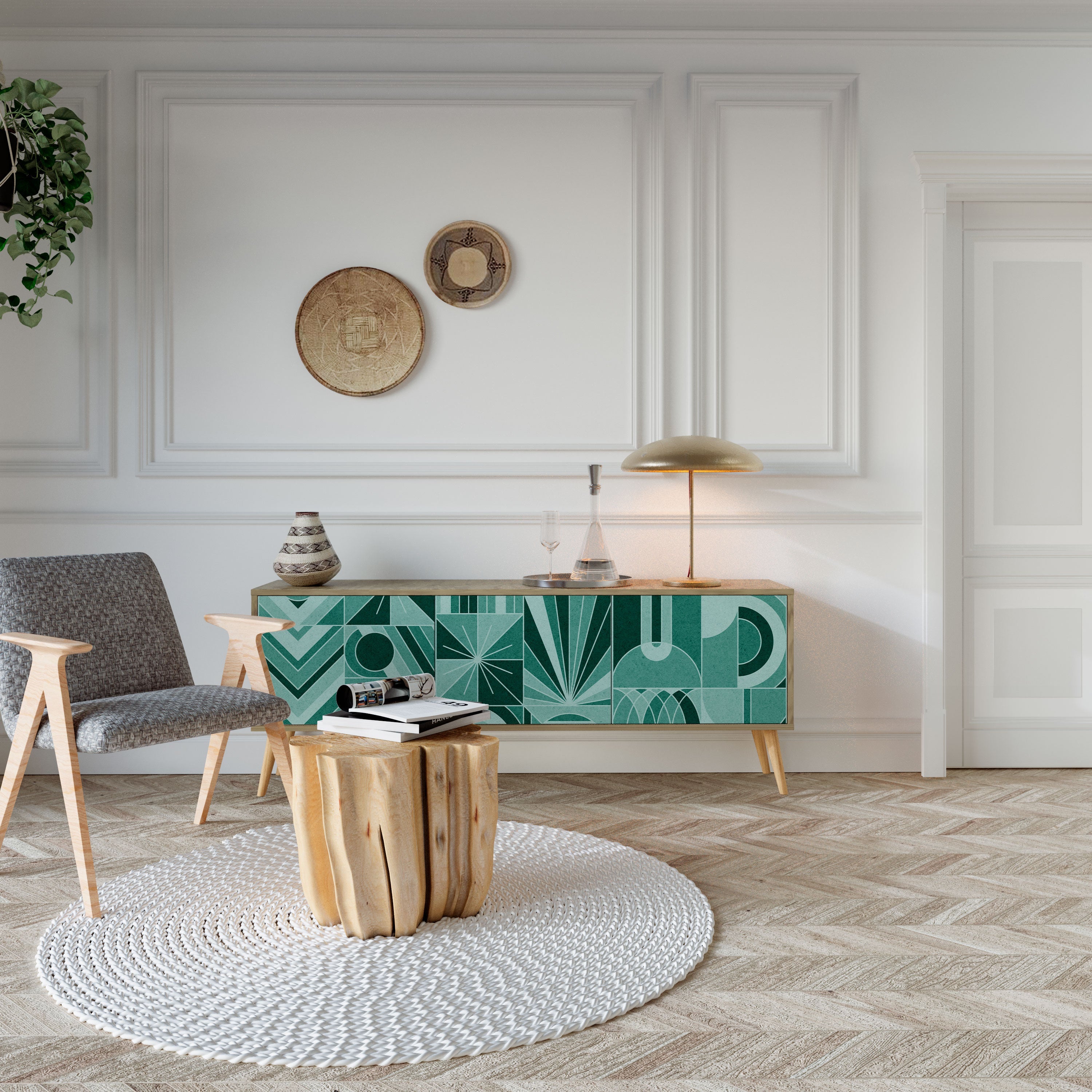 HARMONIC GRID TV-bänk med 3 dörrar i ekeffekt