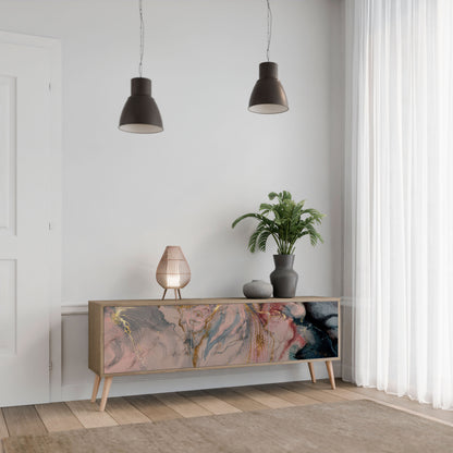 GILDED SWIRLS TV-bänk med 3 dörrar i ekeffekt
