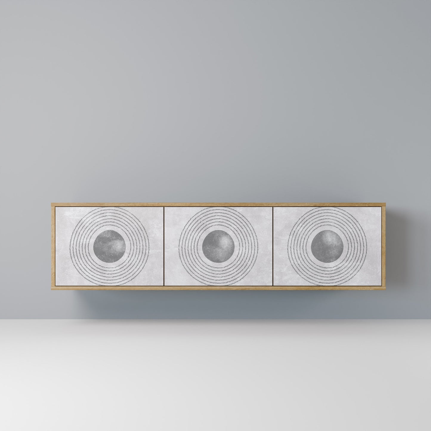 SOLID CIRCLES TV-bänk med 3 dörrar i ekeffekt