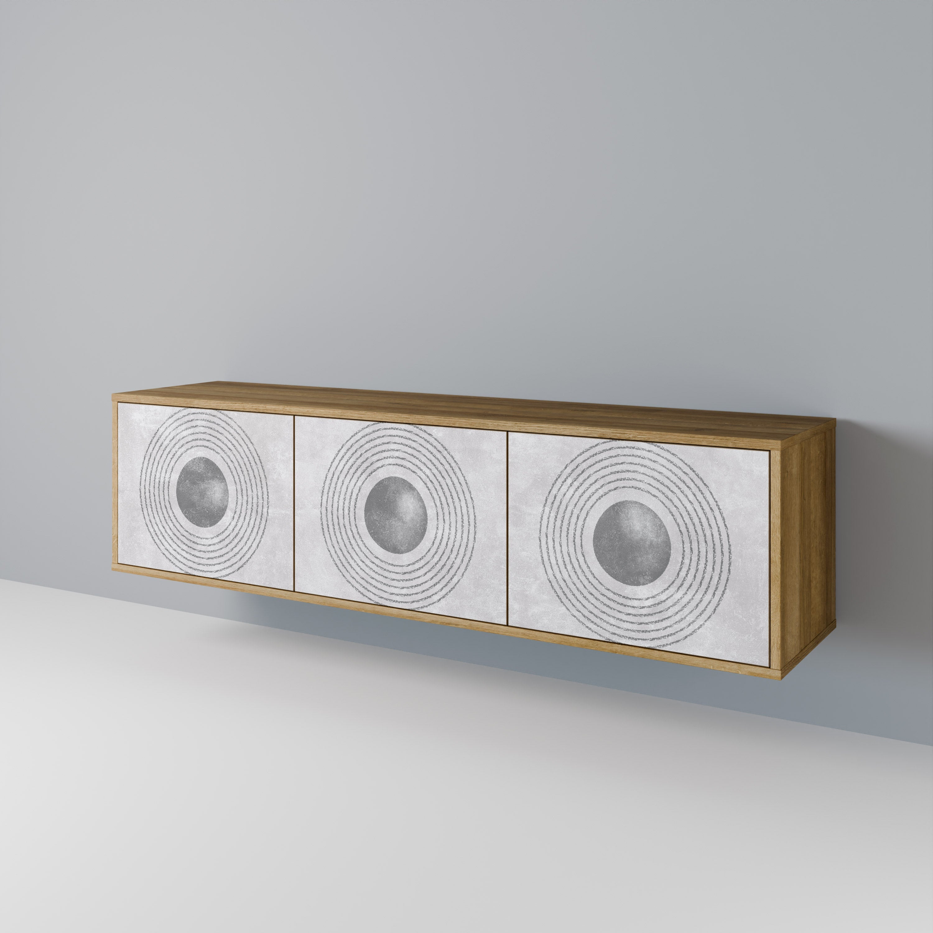 SOLID CIRCLES TV-bänk med 3 dörrar i ekeffekt