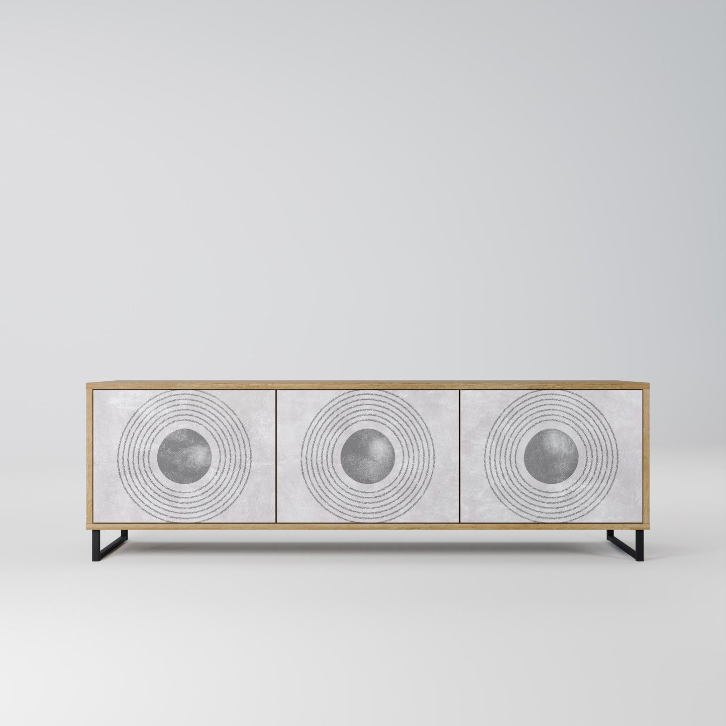 SOLID CIRCLES TV-bänk med 3 dörrar i ekeffekt