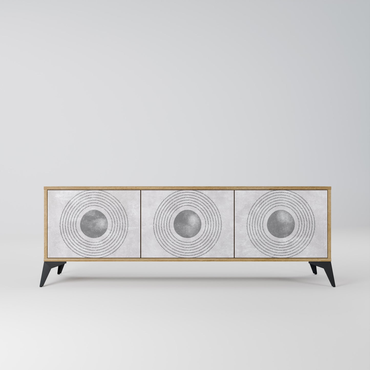 SOLID CIRCLES TV-bänk med 3 dörrar i ekeffekt