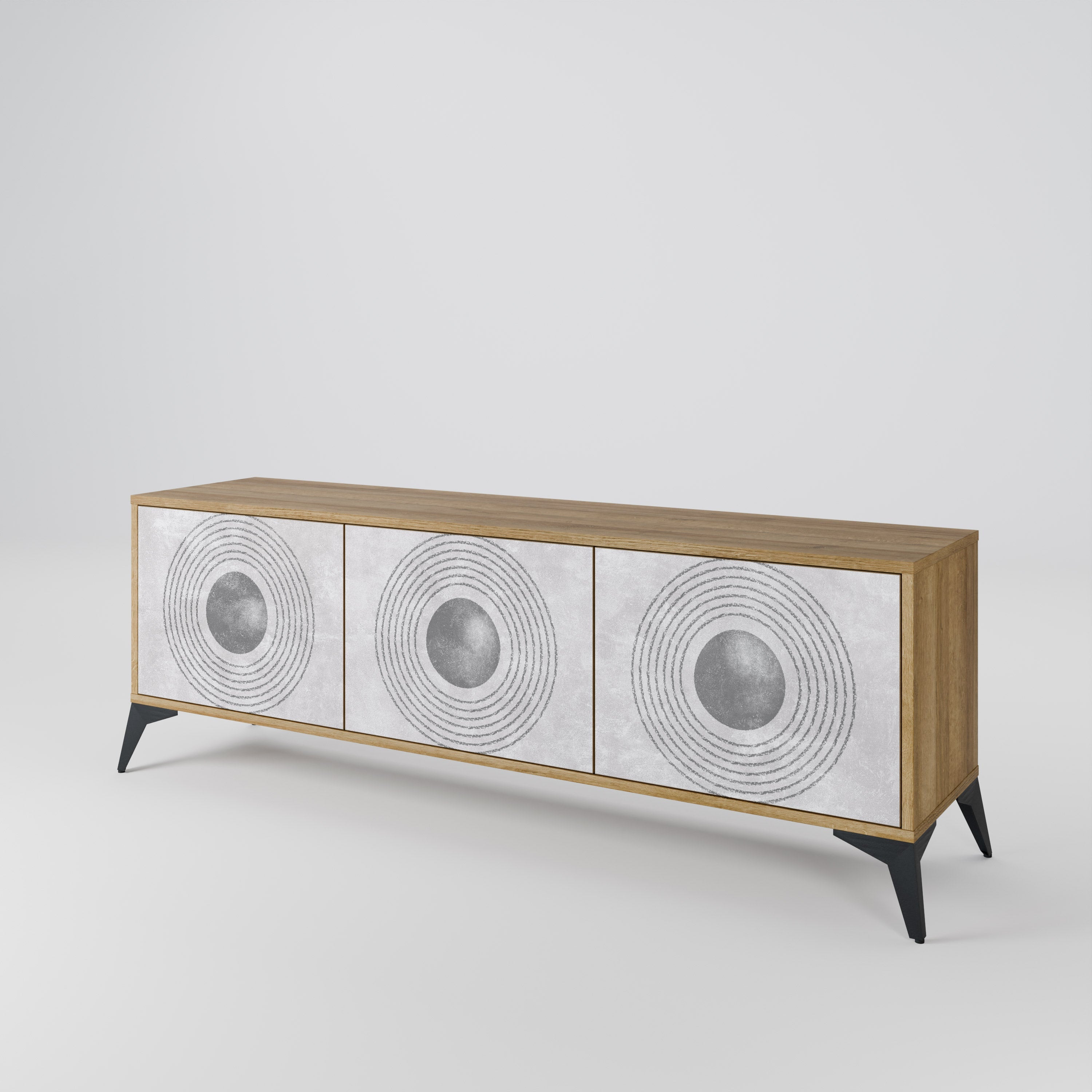 SOLID CIRCLES TV-bänk med 3 dörrar i ekeffekt