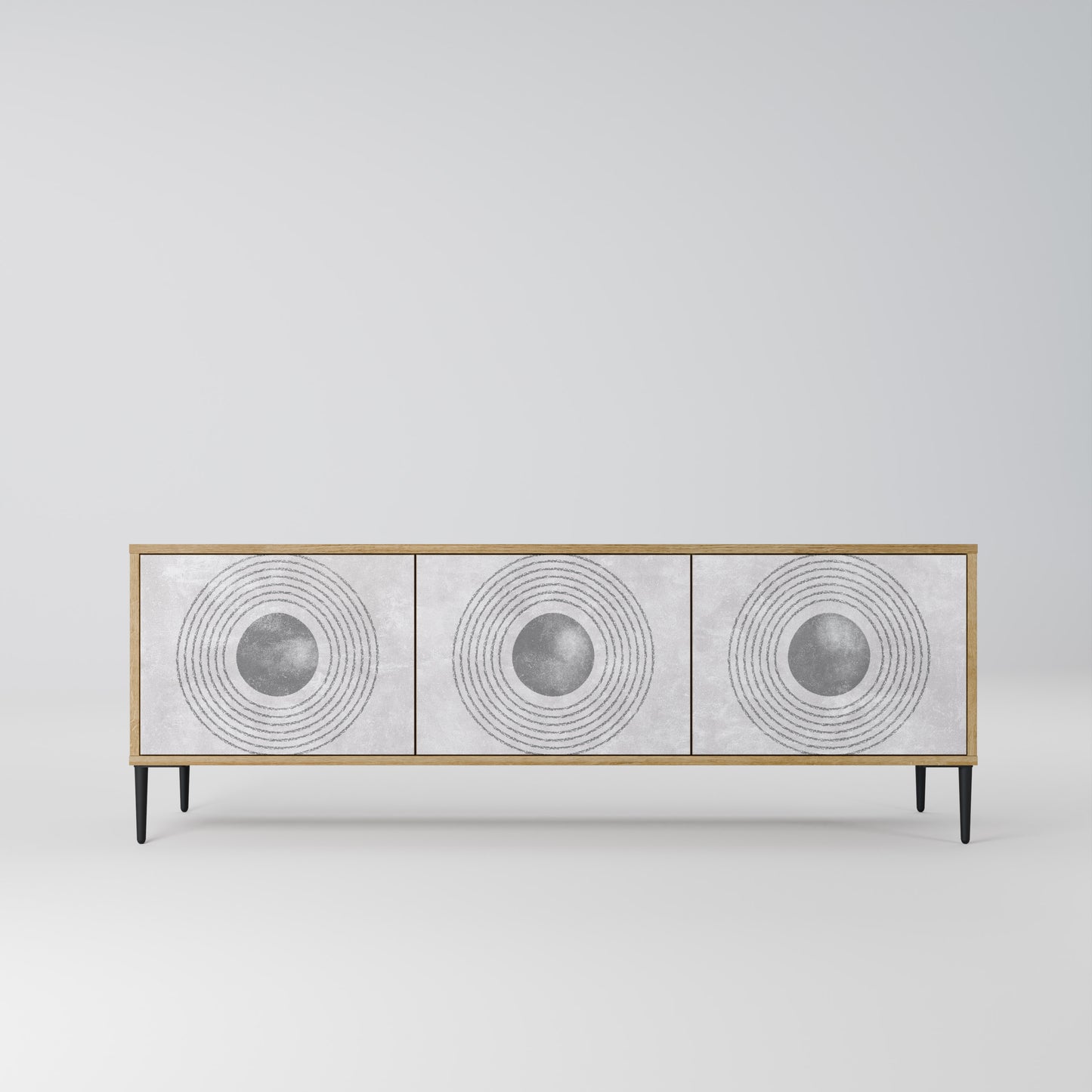 SOLID CIRCLES TV-bänk med 3 dörrar i ekeffekt