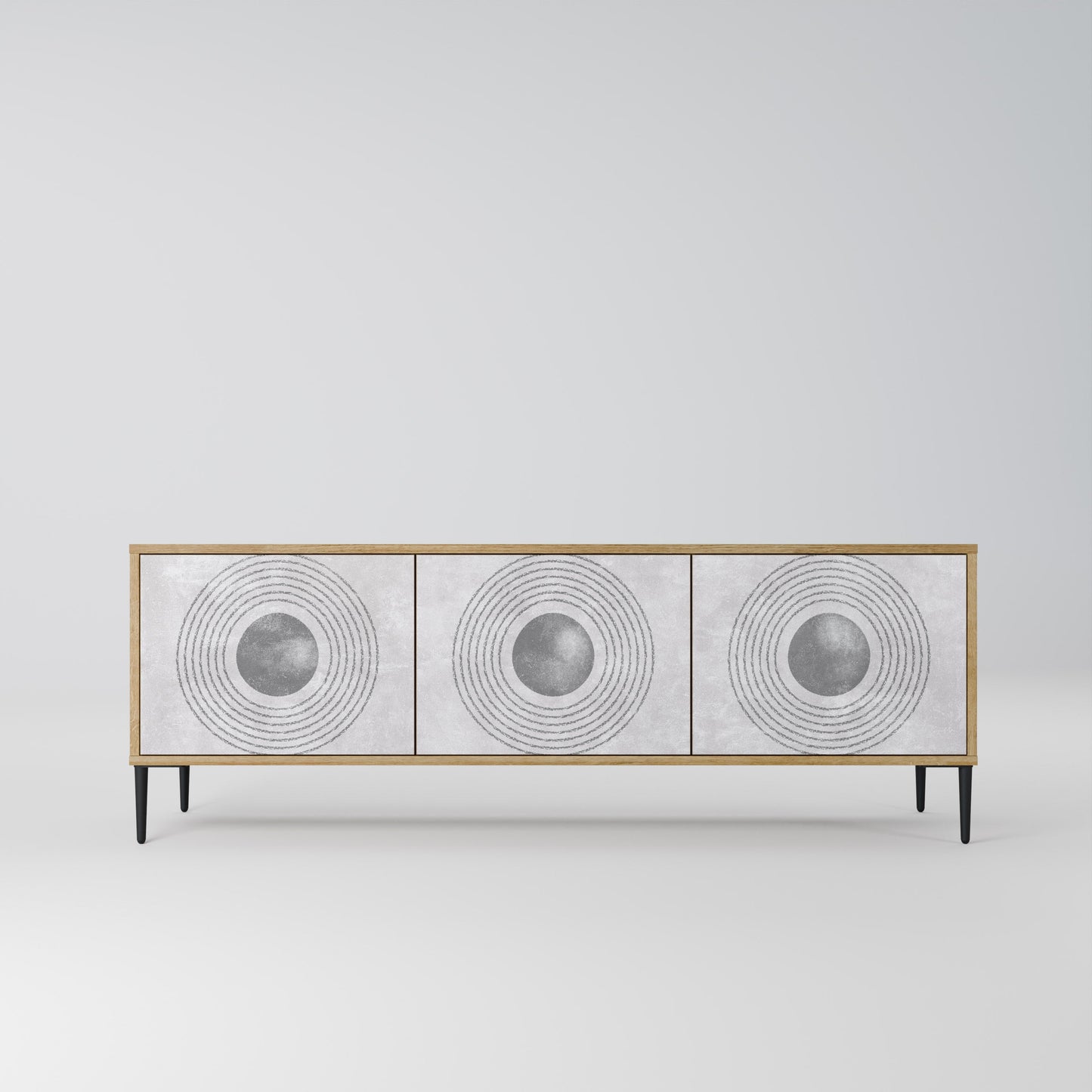 SOLID CIRCLES TV-bänk med 3 dörrar i ekeffekt