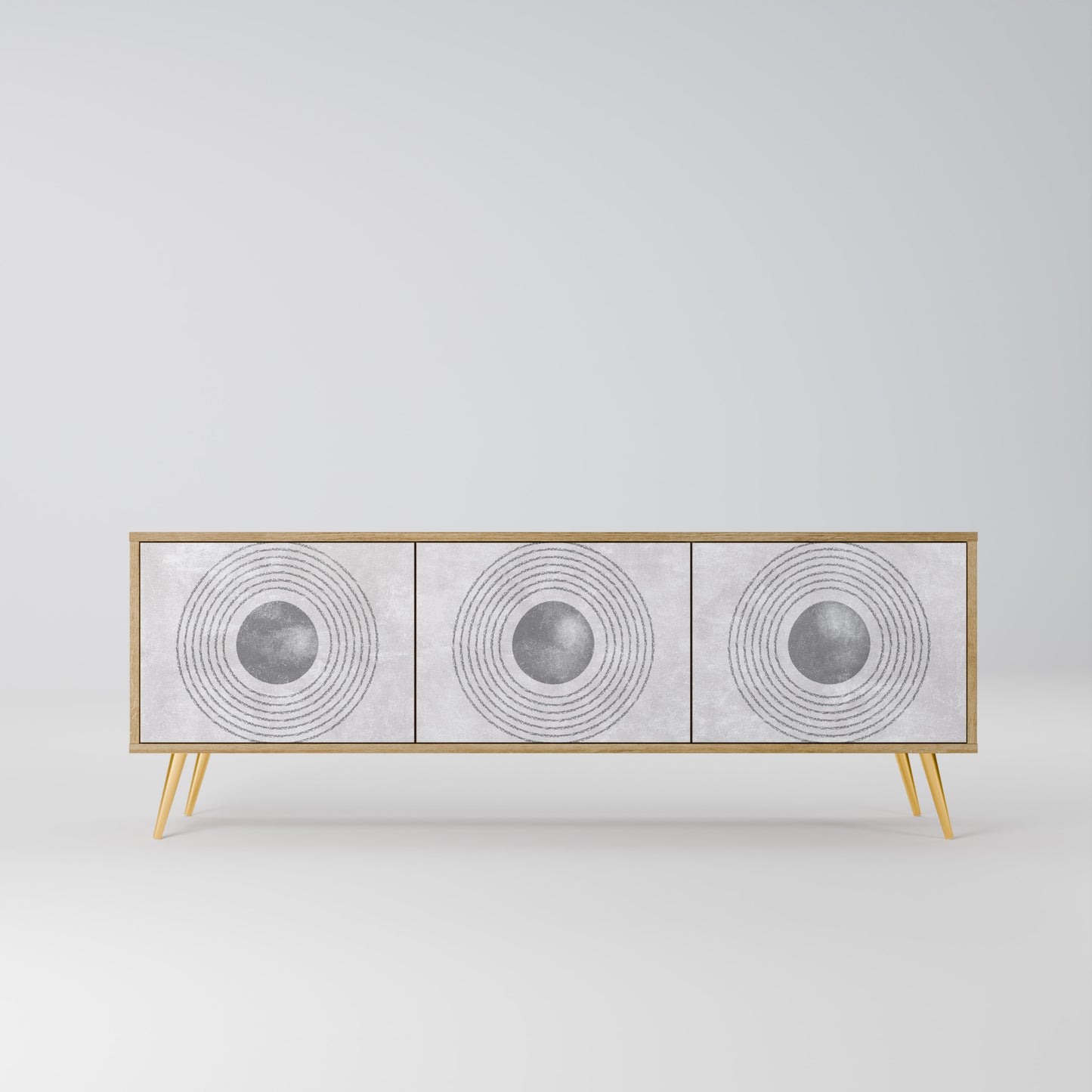 SOLID CIRCLES TV-bänk med 3 dörrar i ekeffekt