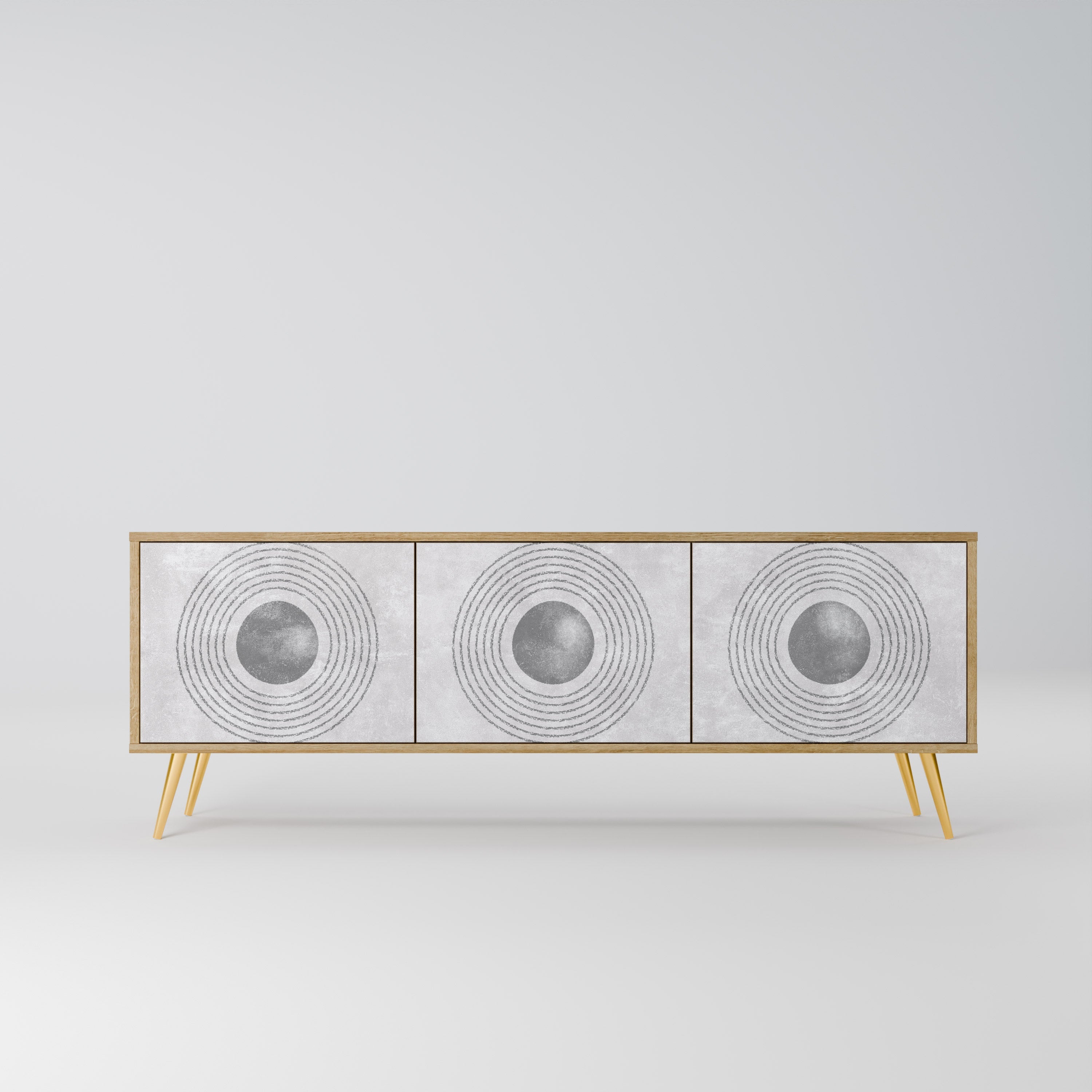 SOLID CIRCLES TV-bänk med 3 dörrar i ekeffekt