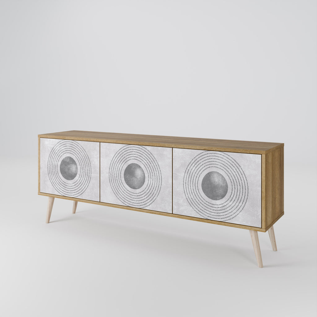 SOLID CIRCLES TV-bänk med 3 dörrar i ekeffekt