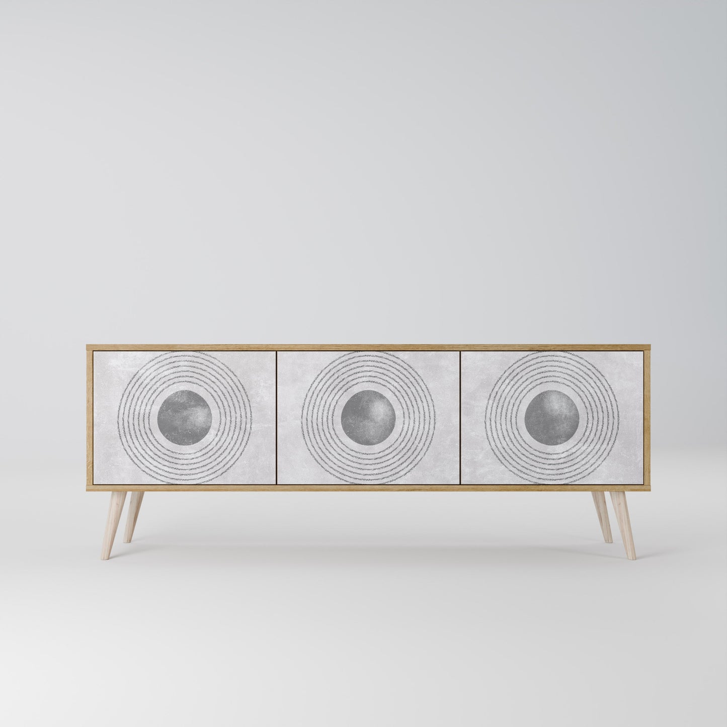 SOLID CIRCLES TV-bänk med 3 dörrar i ekeffekt
