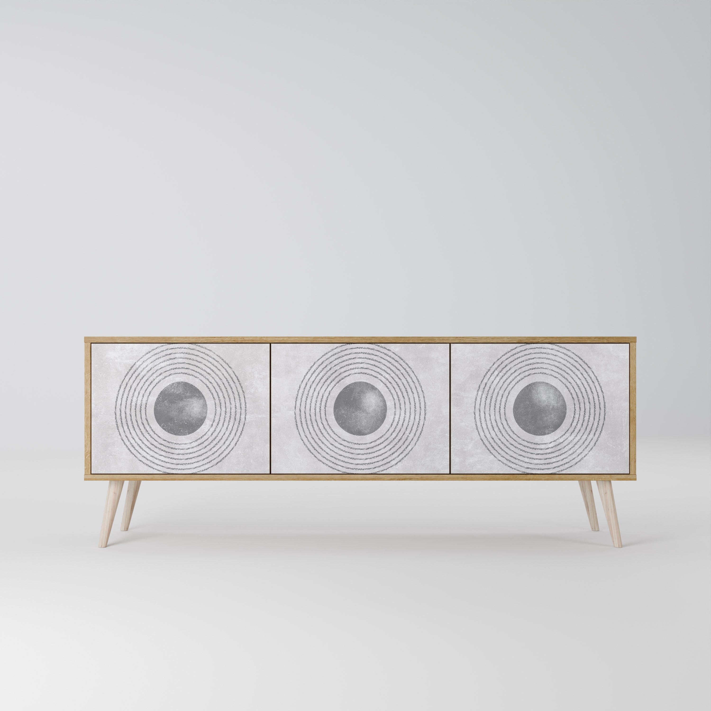 SOLID CIRCLES TV-bänk med 3 dörrar i ekeffekt